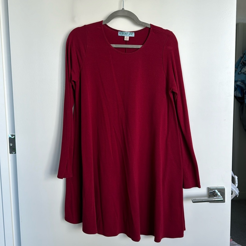 Flowy Long Sleeve Short Maroon Dress